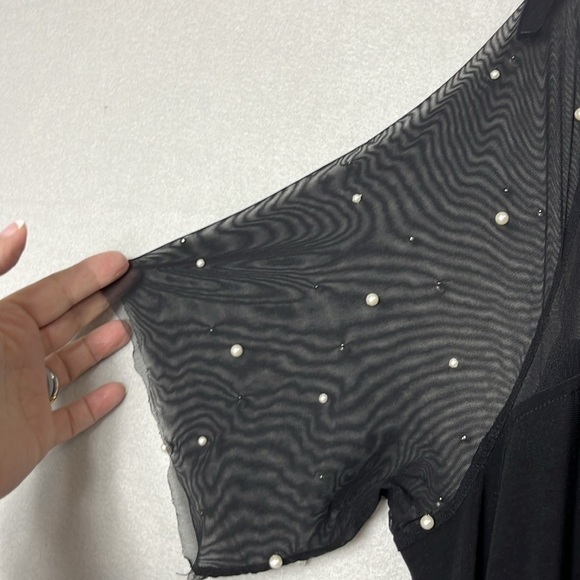 Nina Leonard‎ Womens Swing Dress Mesh Top Beads Midi Size 2X Pockets Black - Picture 2 of 6